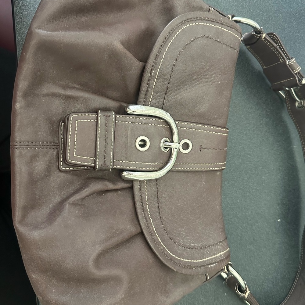 Coach Brown Leather buckle flap Shoulder Bag